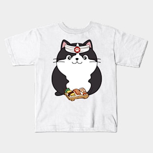 Funny fat cat is a sushi chef Kids T-Shirt